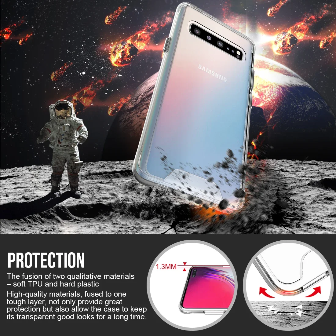 Space Transparent Case for Samsung Galaxy S10 Plus 5G S10Plus Soft TPU + Hard PC HD Clear Shell Hybrid Shockproof Cover
