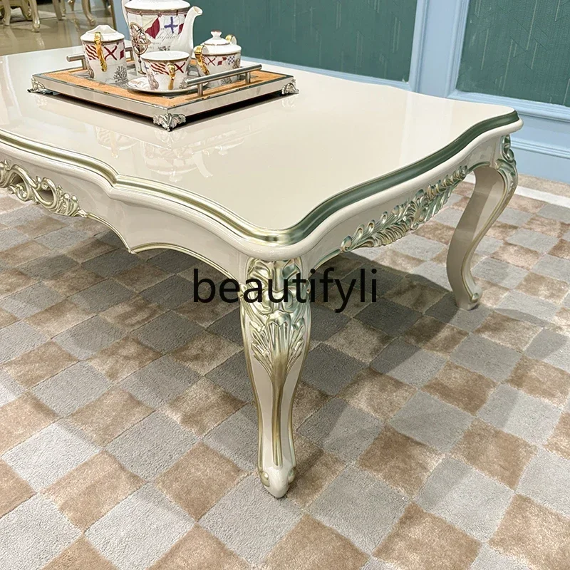 A32 French, European living room tea table Small apartment tea table Solid wood carving flower table