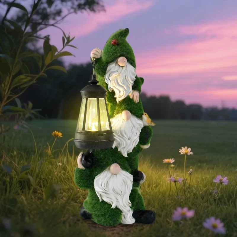 Solar Garden Statues Lights - Garden Gnome Decorations for Yard, Outside, Patio, Balcony - Gardening Housewarming Birthday Gifts