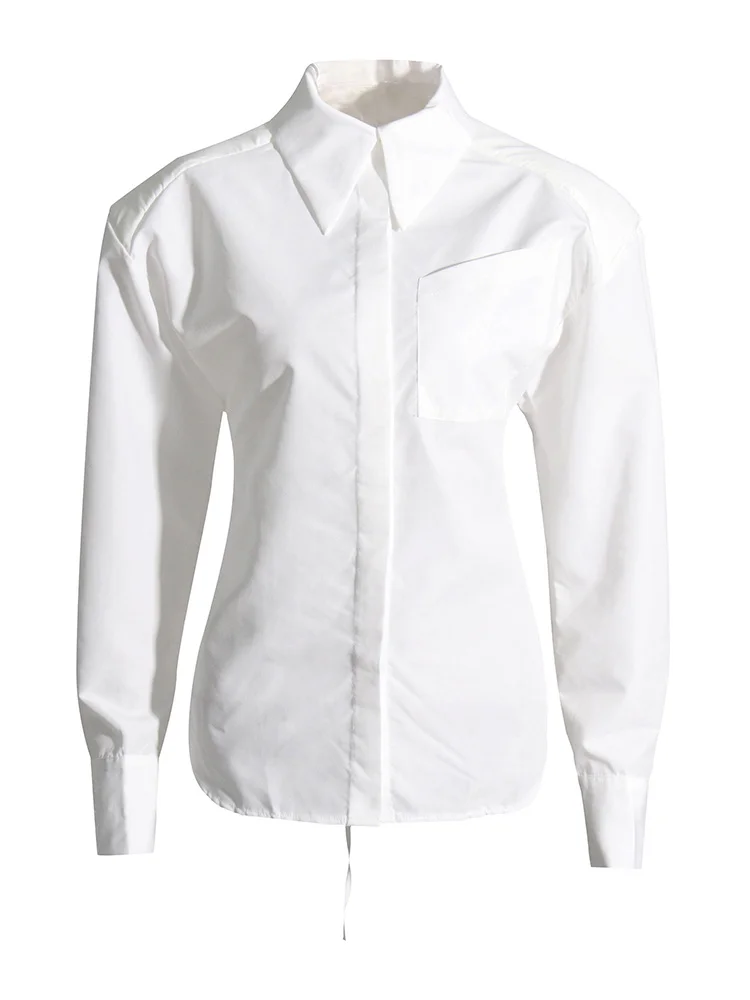 TWOTWurea YLE-Chemise à lacets pour femme, couleur unie, dos nu, patchwork, revers, manches longues, épissé, simple boutonnage, chic, chemisier,
