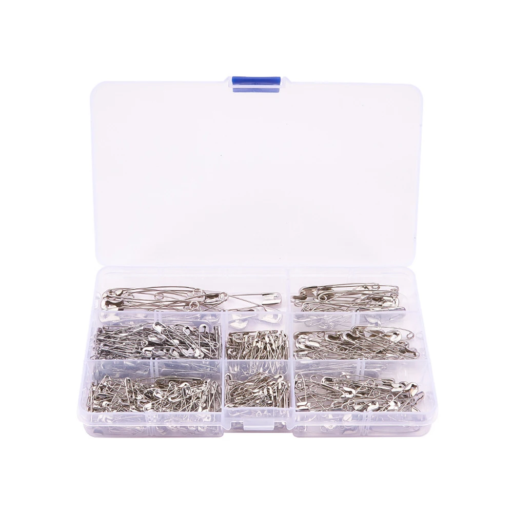 

450pcs Safety Pins Bulk Clothes DIY Metal Accessories Durable Iron Easy Open Crafting Sewing Gifts Pin Brooch Box