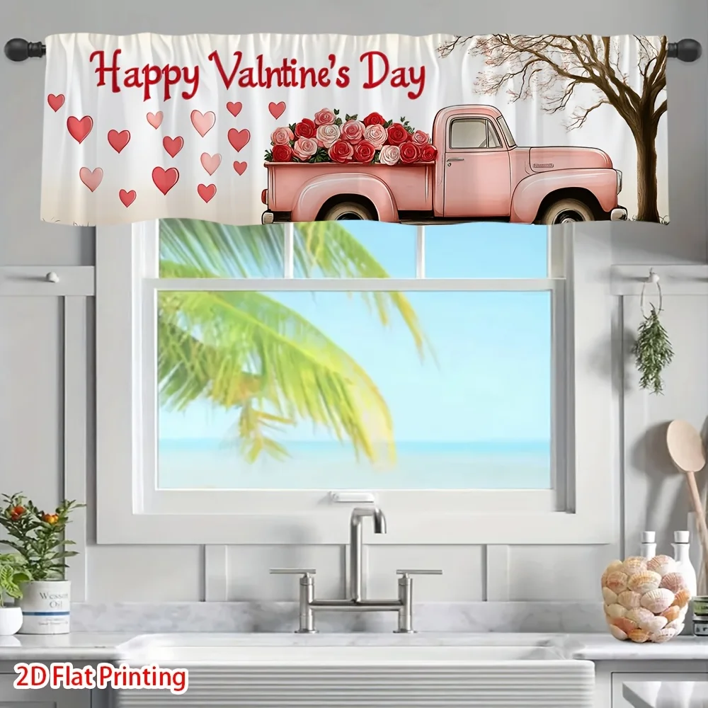 

2D плоская штора, 1 шт., винтажная штора для грузовика на День святого Валентина с полукарманным карманом для стержня — простая установка пружинной саржевой панели