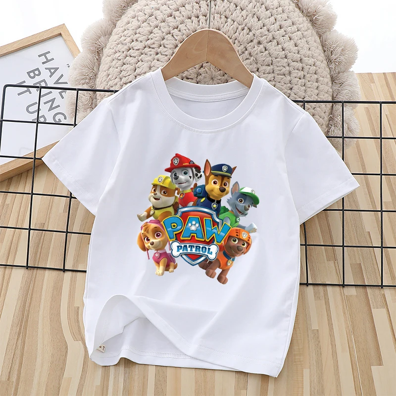 PAW Patrol Children Short Sleeve T-shirt Cartoon Chase Skye Print Pullover Boys Girls Summer Breathable Casual Cotton Tops Gifts