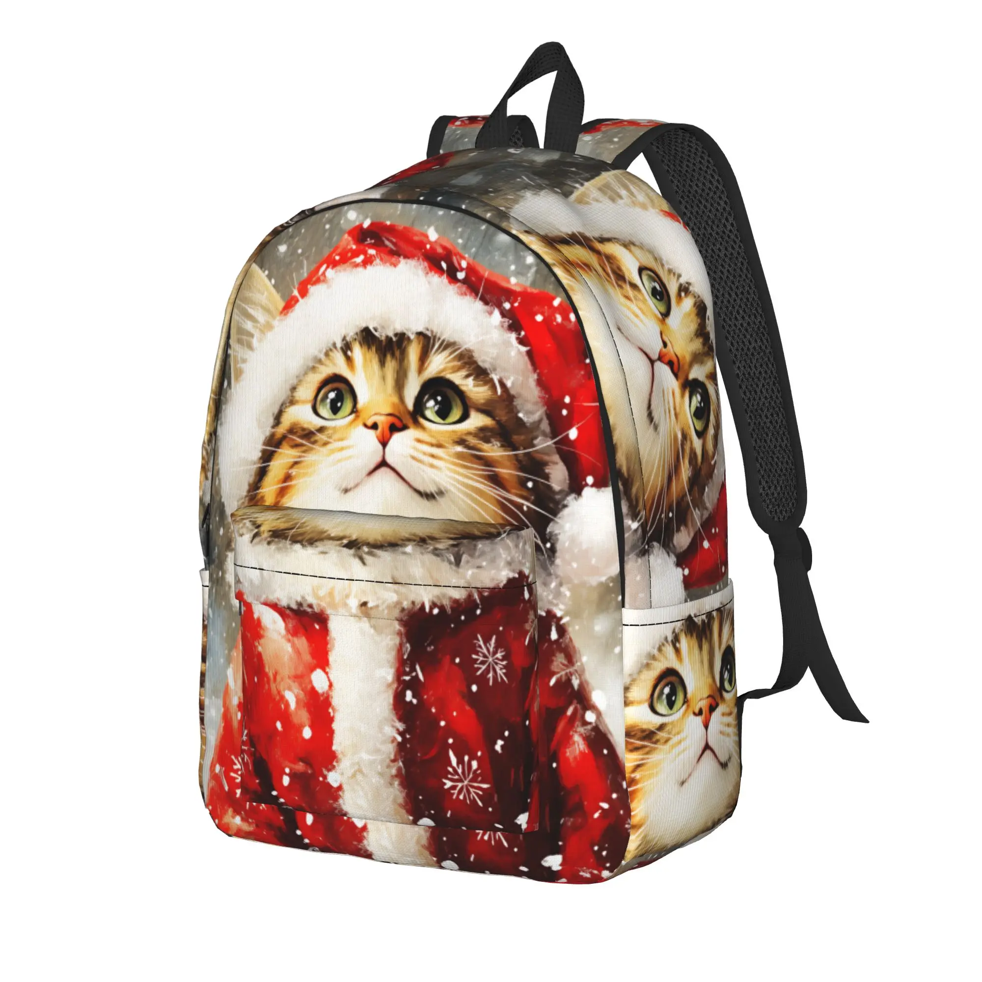Christmas Cats  Adorable Kittens in Festive Backpack  Teen Polyester Outdoor Style Backpacks Soft Elegant School Bags Rucksack