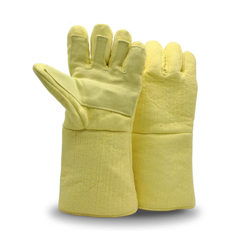 Factory Price Yellow Aramid 500 Degree Heat Resistant Gloves Industrial Palm Reinforcement High Temperature Gloves