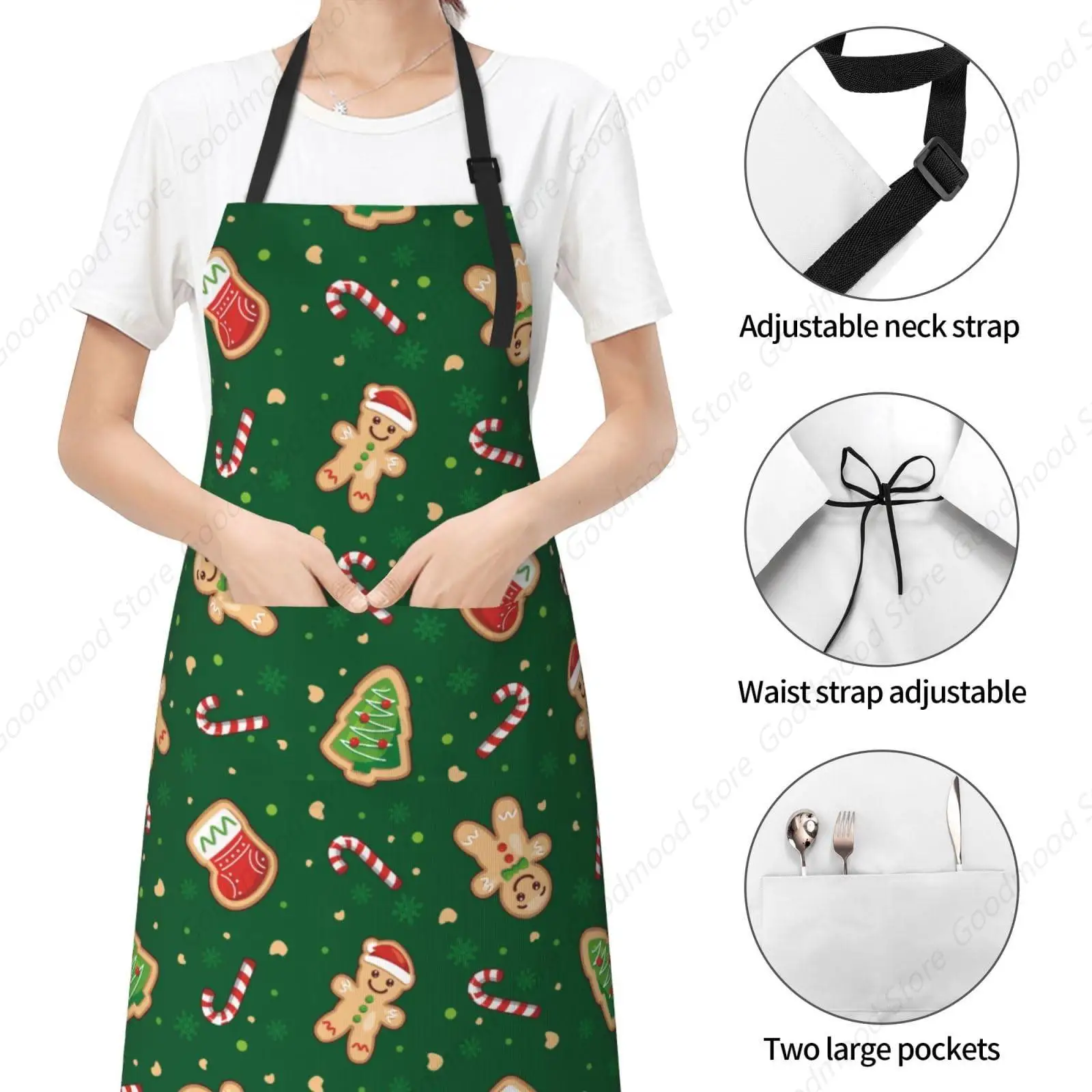 Merry Christmas Candy Canes Green Gingerbread Man Xmas Funny Bbq Adjustable Apron For Women Men Birthday Gifts Grilling Cooking