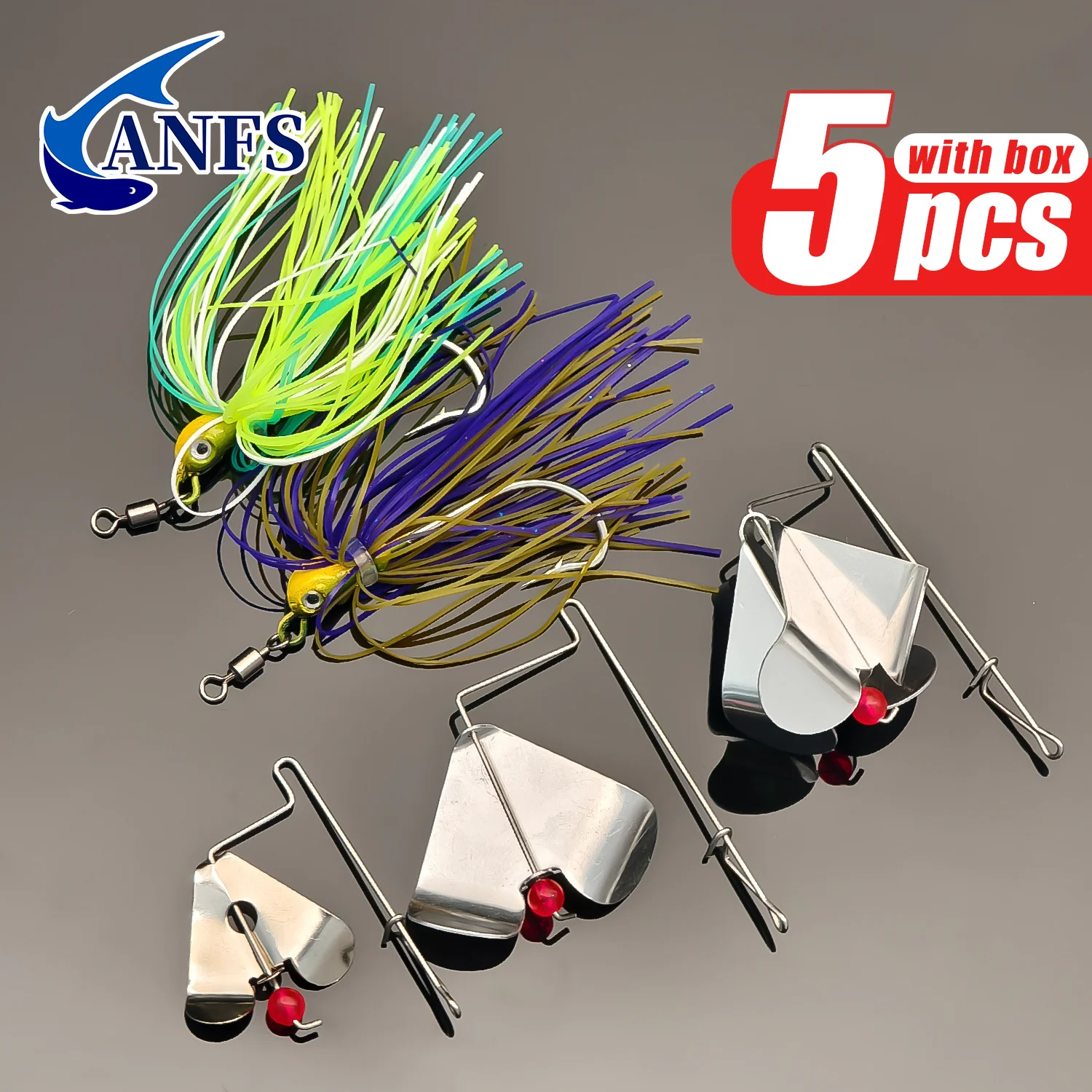 ANFS スピナーベイト 2個、鮮やかなサイズ交換ヘッド3個 - Fishing Lure Kit のレビューと価格