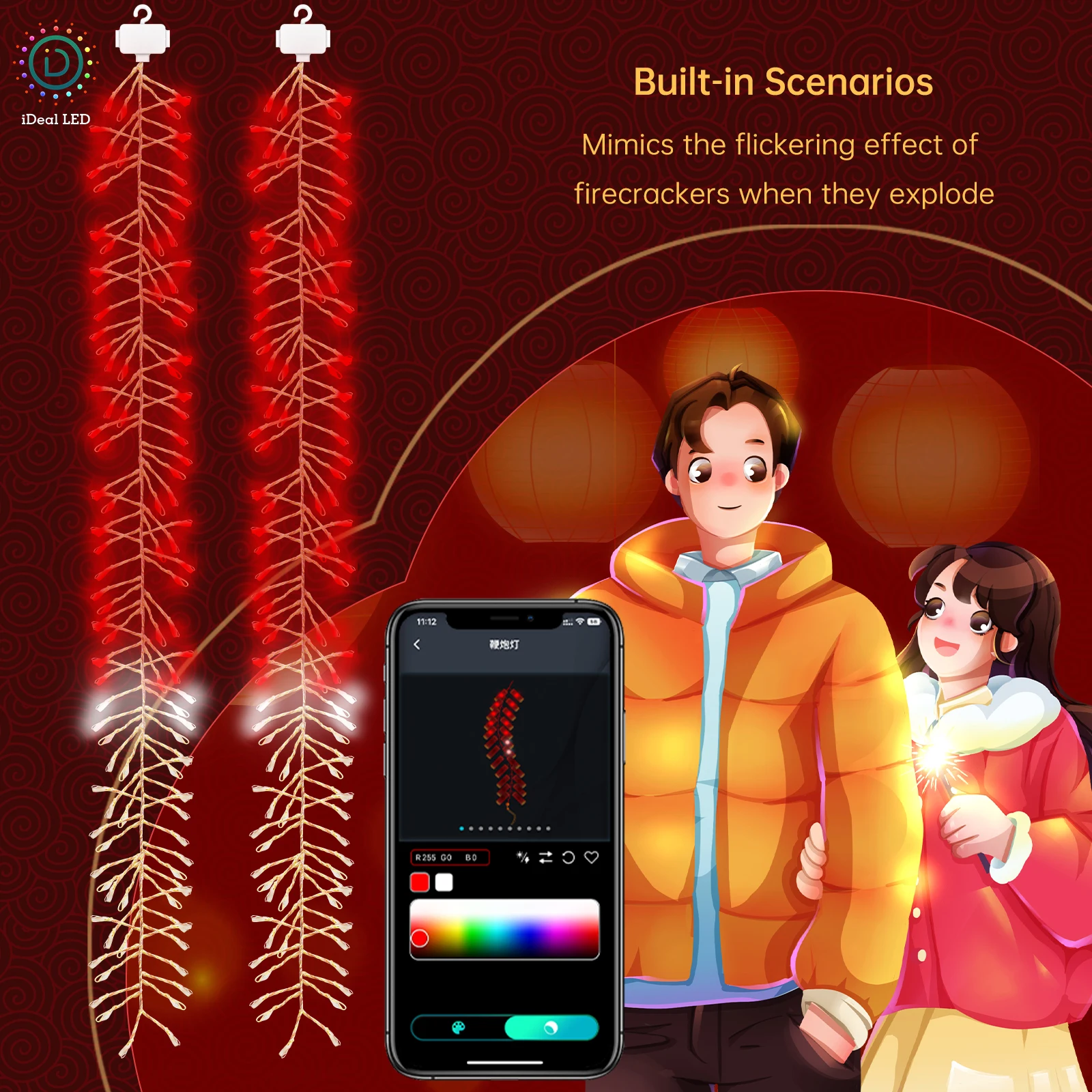

APP Control Maroon LED Light Waterproof New Year Home Decoration String RGB Lamp DIY Picture Display Music Bluetooth Chandelier