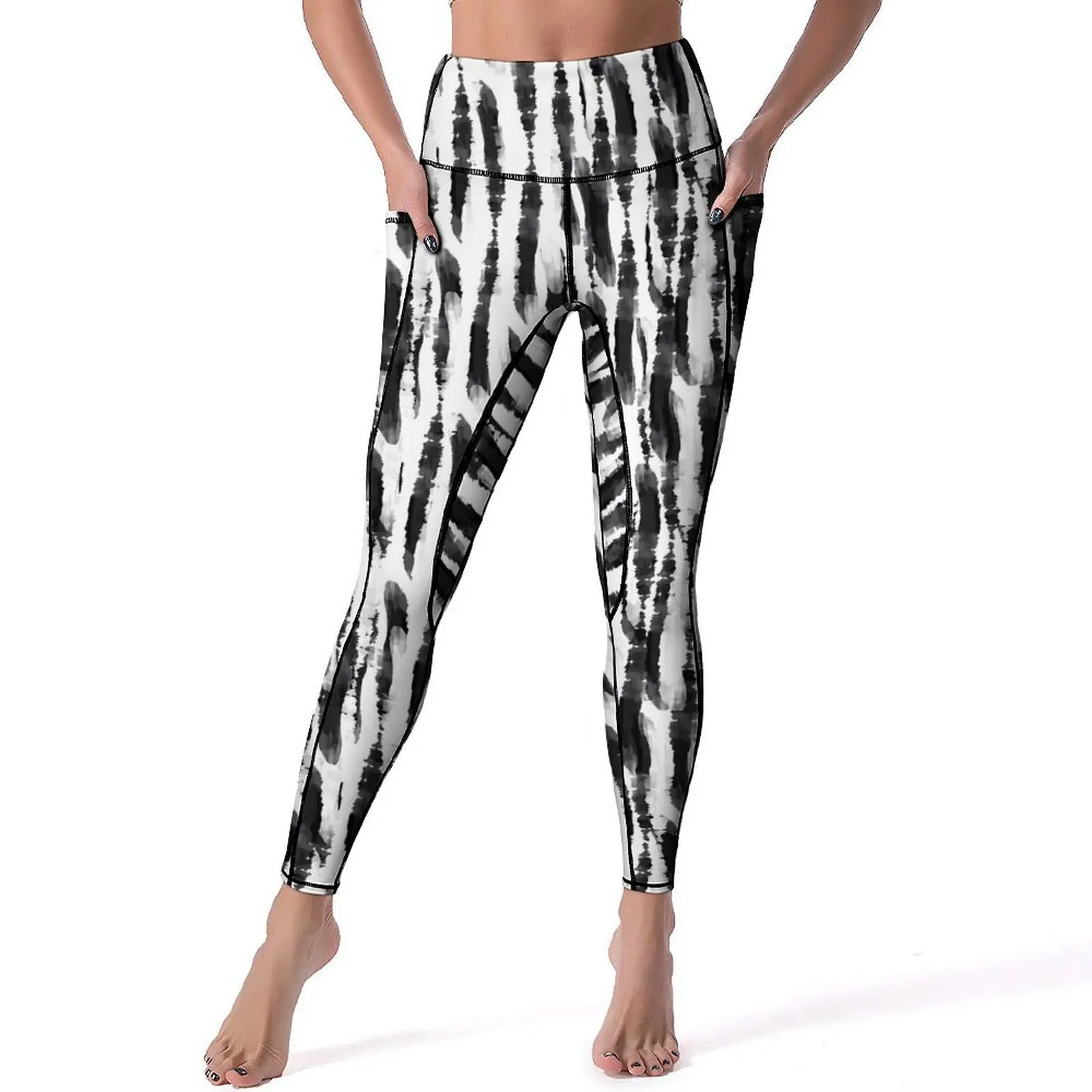 

White And Black Tie Dye Leggings Abstract Print Fitness Yoga Pants High Waist Leggins Stretch Design Sports Tights Birthday Gift