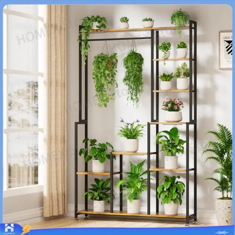 Metal Plant Stand Floor to Ceiling Large Flower Pot Rack Display Shelf for Living Room Balcony Indoor Outdoor Home Garden