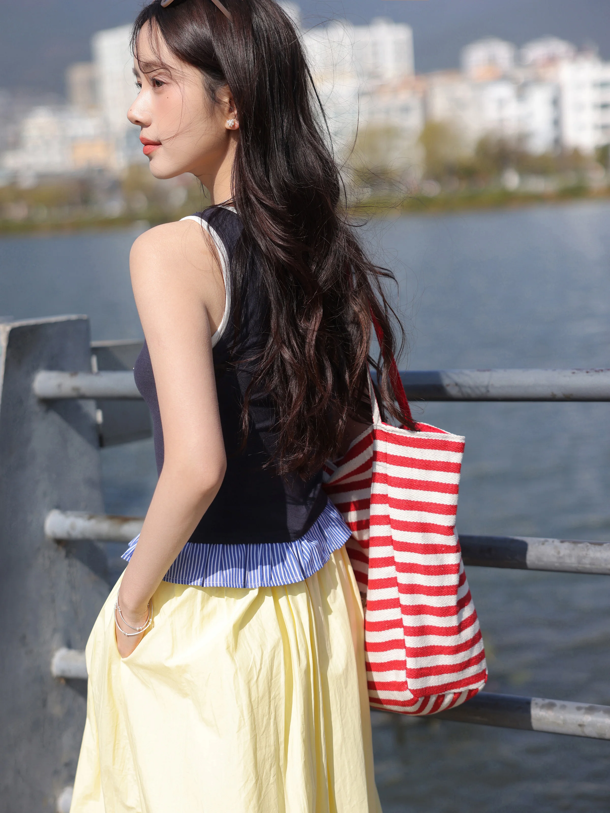 Two-Tone Layered Tank Top Women Summer Slim Fit Stretch Camisole 