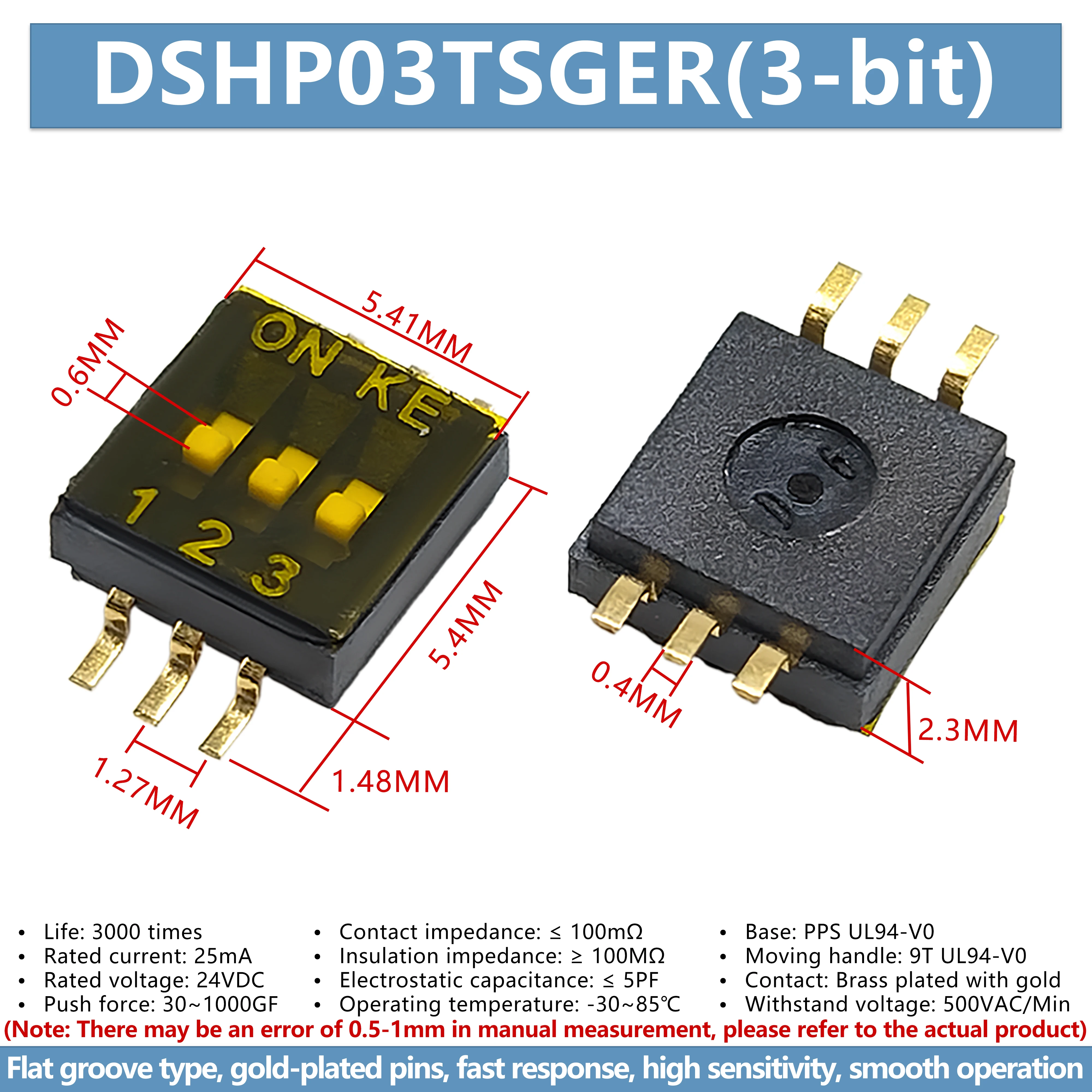 Brand new original KE DSHP03TSGER 1.27mm dip switch with 3-digit patch 3P 3-channel coding (5 pieces)