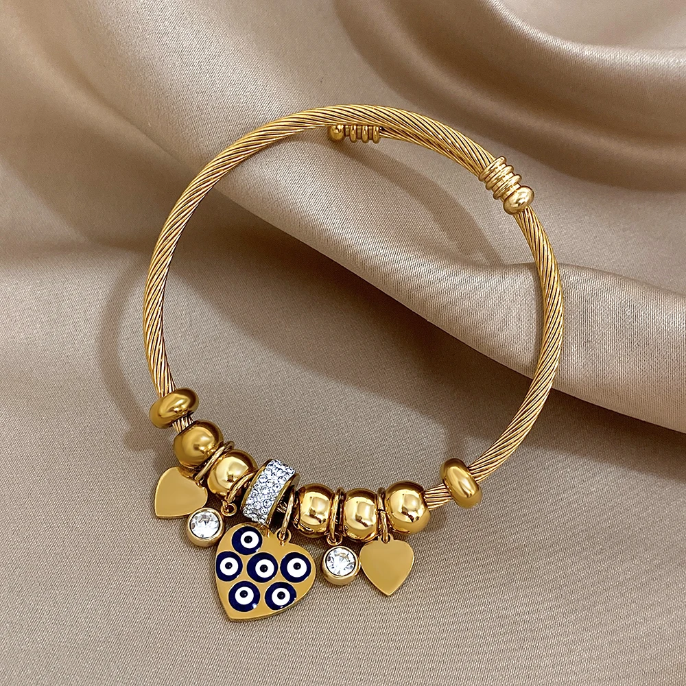 1pc Gold Color Evil Eyes Love Heart Blue Rhinestone Beads Charm Fit Bracelet for Women Men Beaded Jewelry DIY Making Jewelry image 3