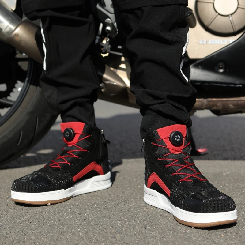 JG.WOLVES Motorbike Riding Sneakers Casual Motorcycle Shoes Waterproof Breathable Leather Ankle Protection Boots for Men Women