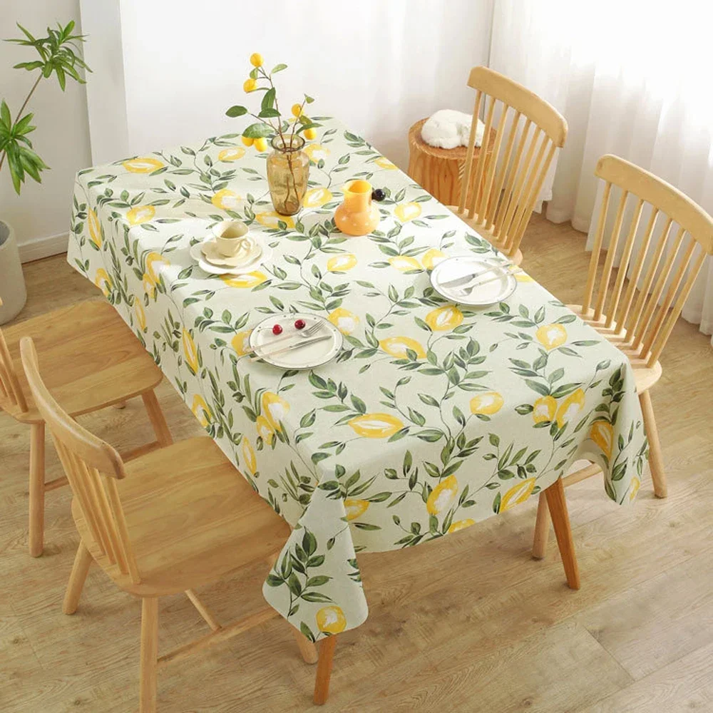 1x Lemon Pattern PVC Tablecloth Home Waterproof Oil Resistant Washable Dustproof Rectangular Tablecloth Kitchen Table Decoration