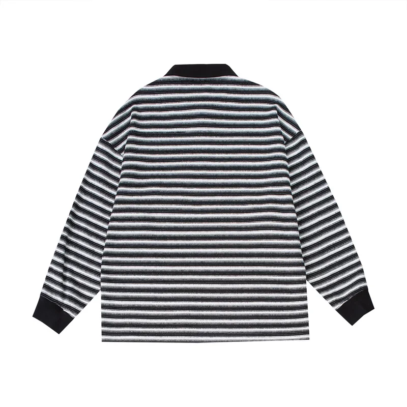 2024 autunno Stripe Pullover felpa uomo donna Streetwear Vintage Fashion allentato Casual Turn Collar tuta felpa top