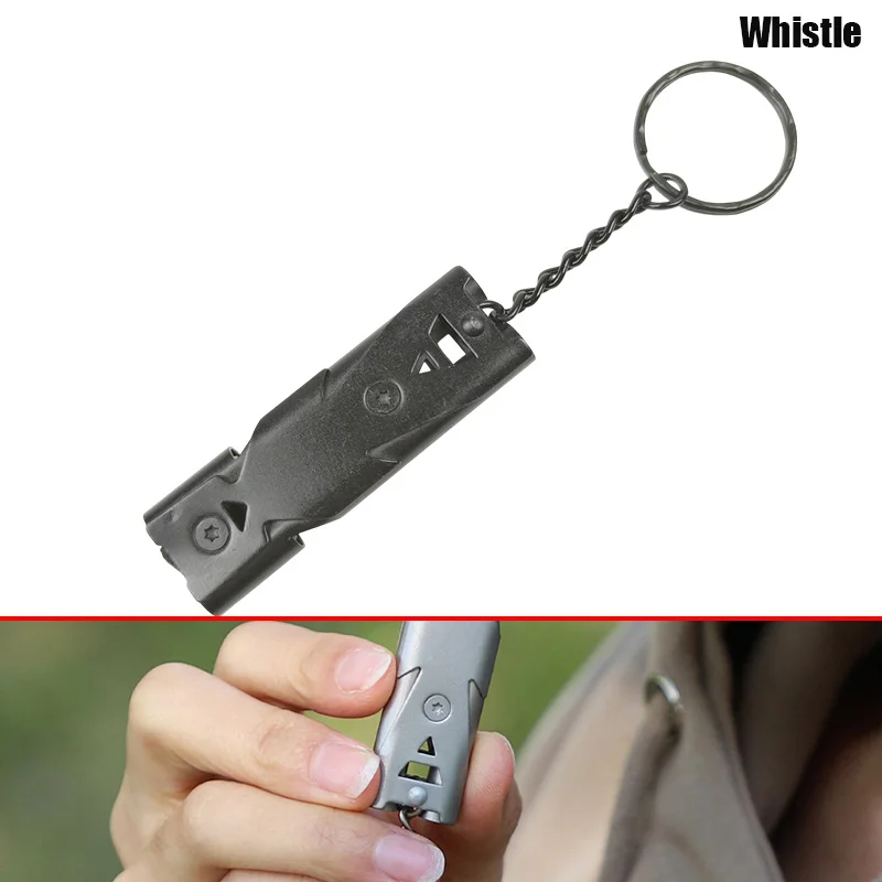1 قطعة أنبوب مزدوج صافرة قلادة المفاتيح عالية ديسيبل المحمولة في الهواء الطلق بقاء أداة تخييم الطوارئ متعددة الوظائف #1