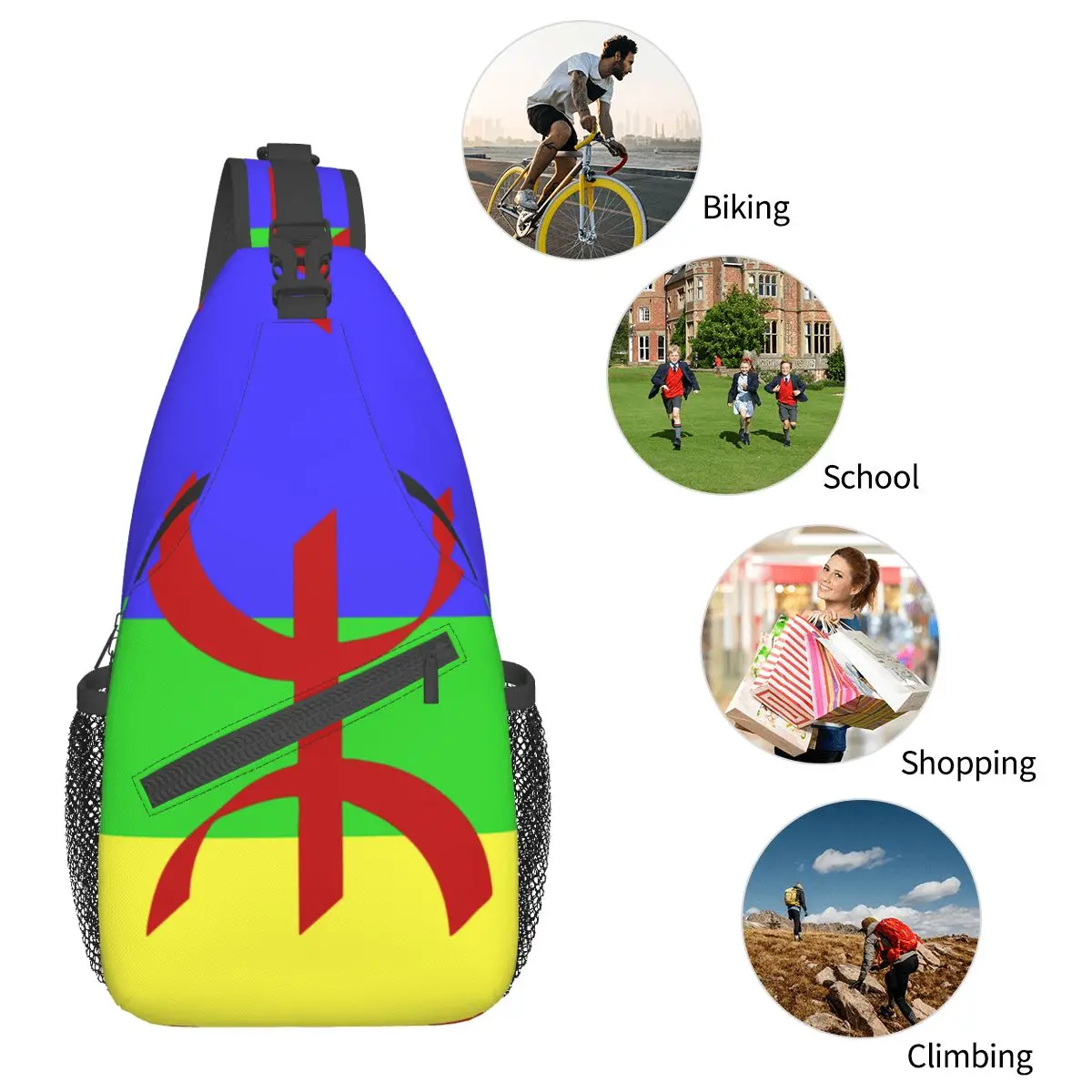 Bandiera di Amazigh borsa a tracolla a tracolla uomo donna borsa a tracolla Drapeau Amazigh Berber zaino a tracolla Daypack escursionismo viaggi sport