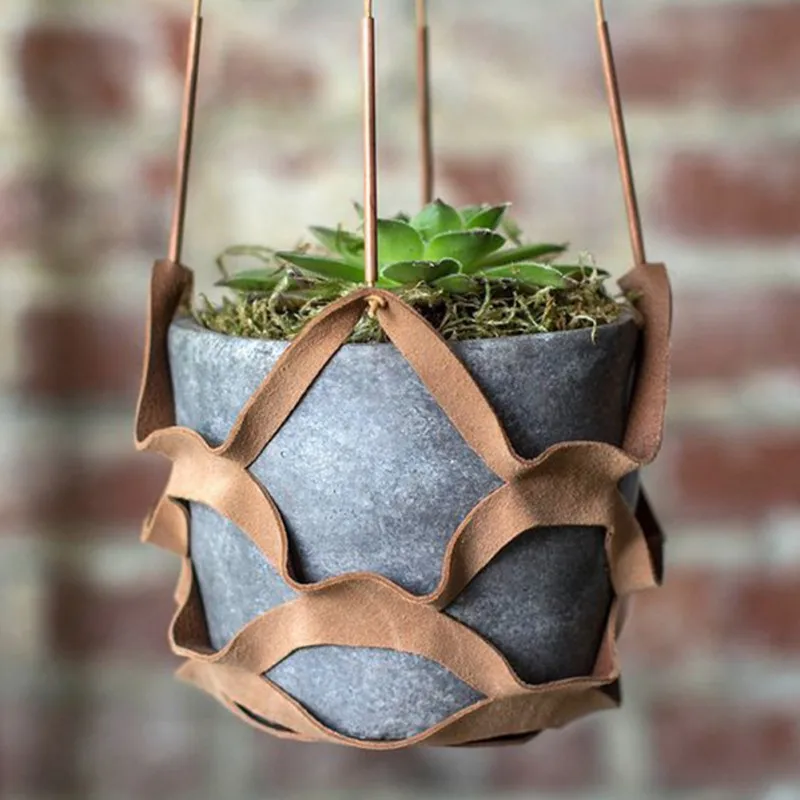 PU Leather Plant Hanger Macrame Wall Hanging Planter Shelf Dekoracyjny uchwyt na doniczkę Boho Style Home Decor For Small Plants