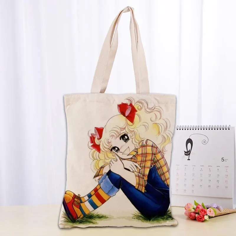 Custom Candy Candy Tote Bag Cotton Cloth Shoulder Shopper Bags for Women Eco Foldable Reusable Shopping Bags 0918