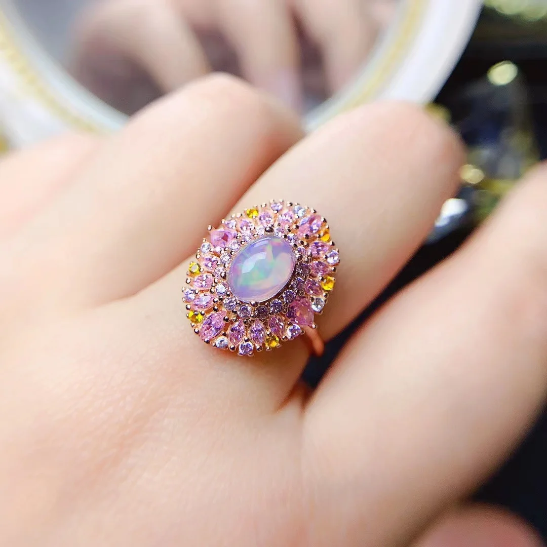 Natural Australian Opal Ring Ladies Birthday Gift 925 Sterling Silver Free Shipping Luxury Jewelry Designer