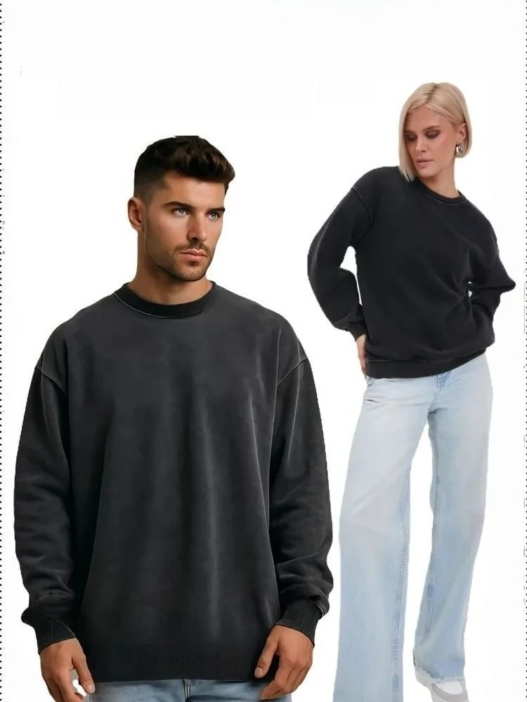 أحدث سويت شيرت رجالي بلون سادة عبارة عن طبقة أساسية فضفاضة على الطراز الأمريكي لكل من الرجال والنساء في الخريف والشتاء #1