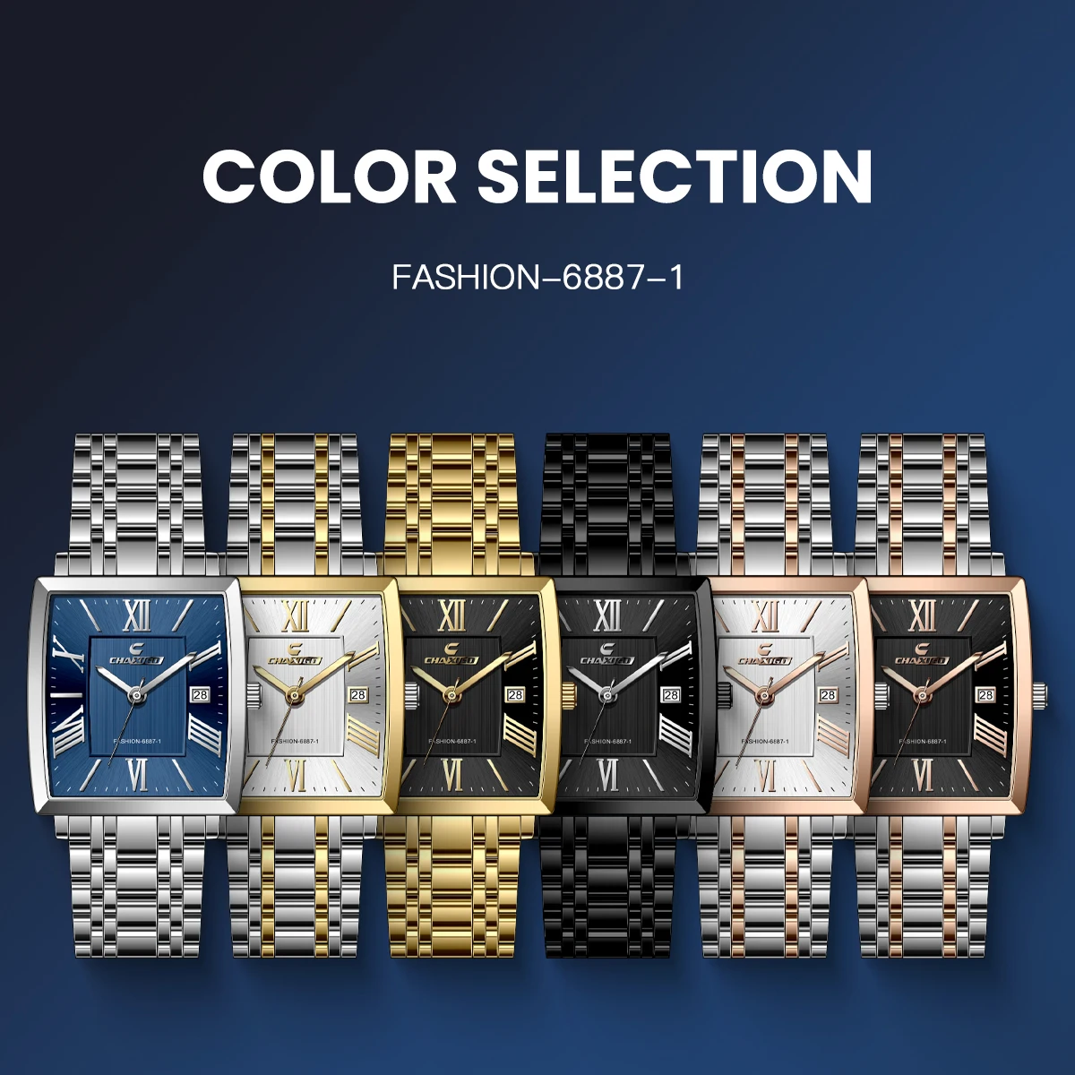 

CHAXIGO Men's Business Casual Square Stainless Steel Watch, 32mm Case, Date Display, 3ATM Water Resistance