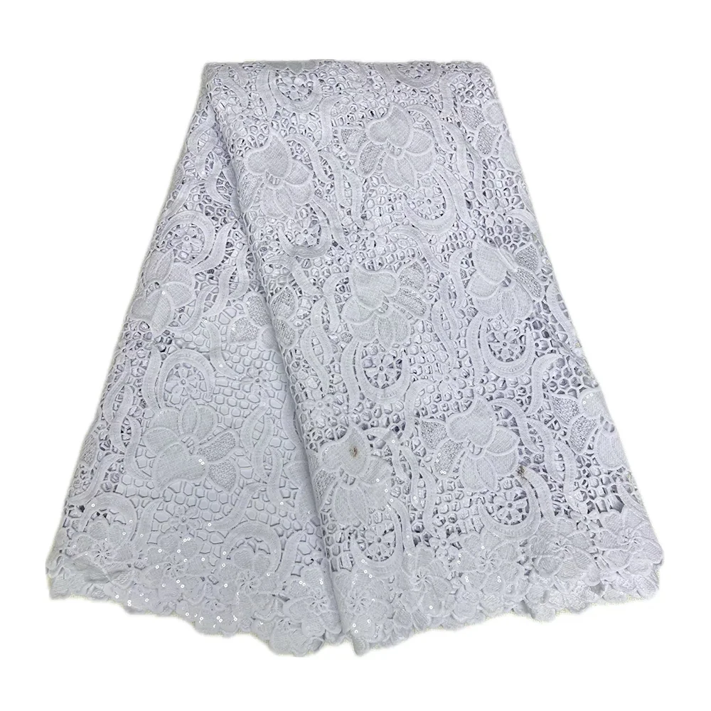 Женская элегантная белая ткань, кружевная ткань, французское сухое кружево, 5 ярдов, молочный шелковый кружевной материал для шитья свадебного вечернего платья