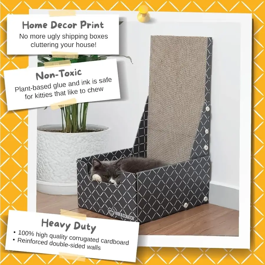 صندوق خدش للقطط على شكل حرف L مقاس 26 بوصة من HIDE & SCRATCH - أداة خدش متينة للقطط الداخلية مع ورق مقوى قابل لإعادة الملء وقابل للعكس #4