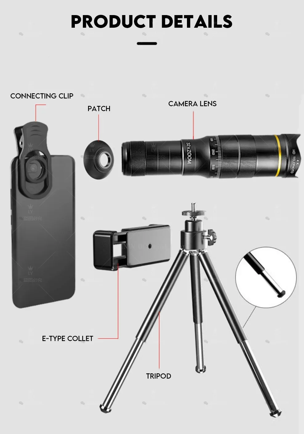 CAOX 32x Professionelles Konzert-Monokular-Teleskop, HD-Zoom-Handy-Kameralinsen-Teleskop, Geeignet für Camping und Konzerte – Detail 6