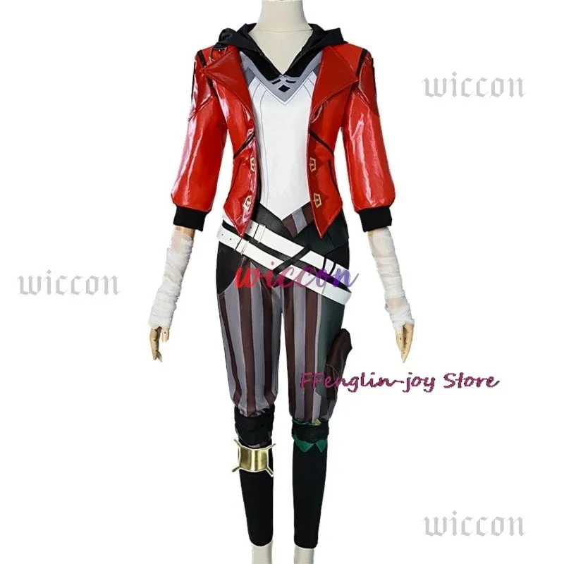 Game LOL Arcane Vi Cosplay Costume Piltover Enforcer Outfit Vi Uniform Red Wig Suit Halloween Carnival Role Play Props Woman