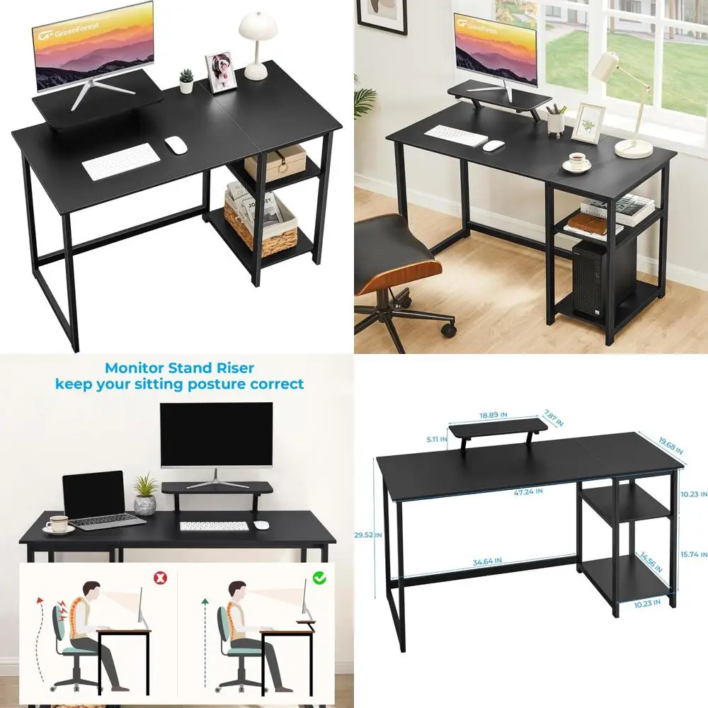 

Modern 47-inch Home Office Desk with Monitor Stand and Storage Shelves, Flexible Side Options