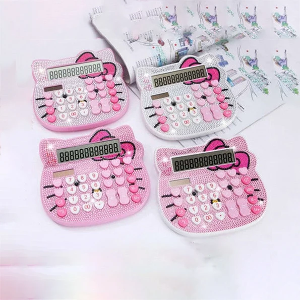 Original Hello Kitty Diamond Calculator Cartoon Korean Pink Diamond Heart-Shaped Button Kitty Crystal Diamond Ktcat Computer