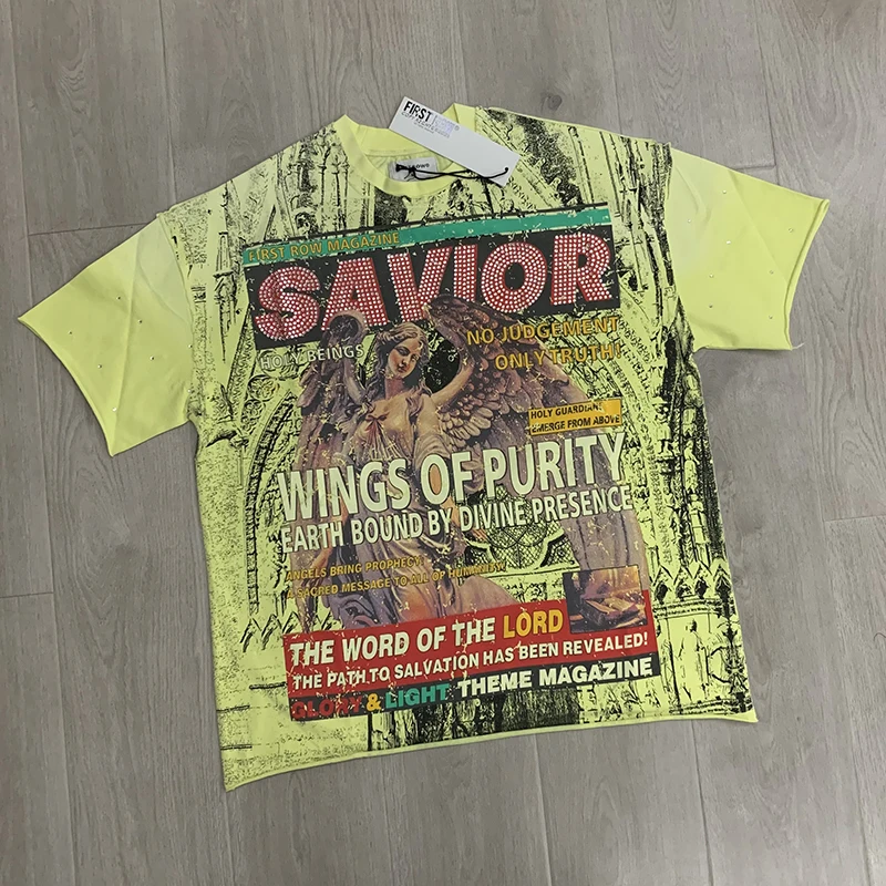 Summer Men Women FIRST ROW Short T-shirts Wings of Purity Hot Diamond Print Top Tee Full-print Trendy Short-sleeved Shirt
