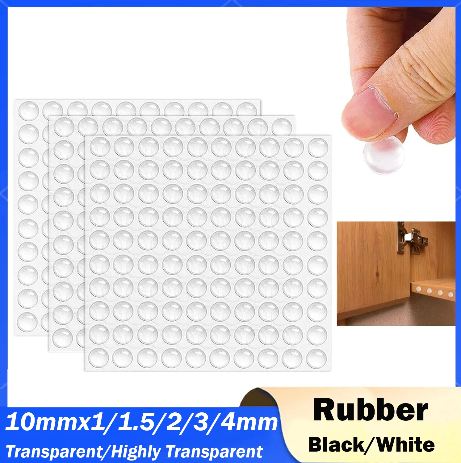 100Pcs Self Adhesive Round Silicone Rubber Bumpers Soft Transparent Black Anti Slip Shock Absorber Feet Pads Damper 10mm