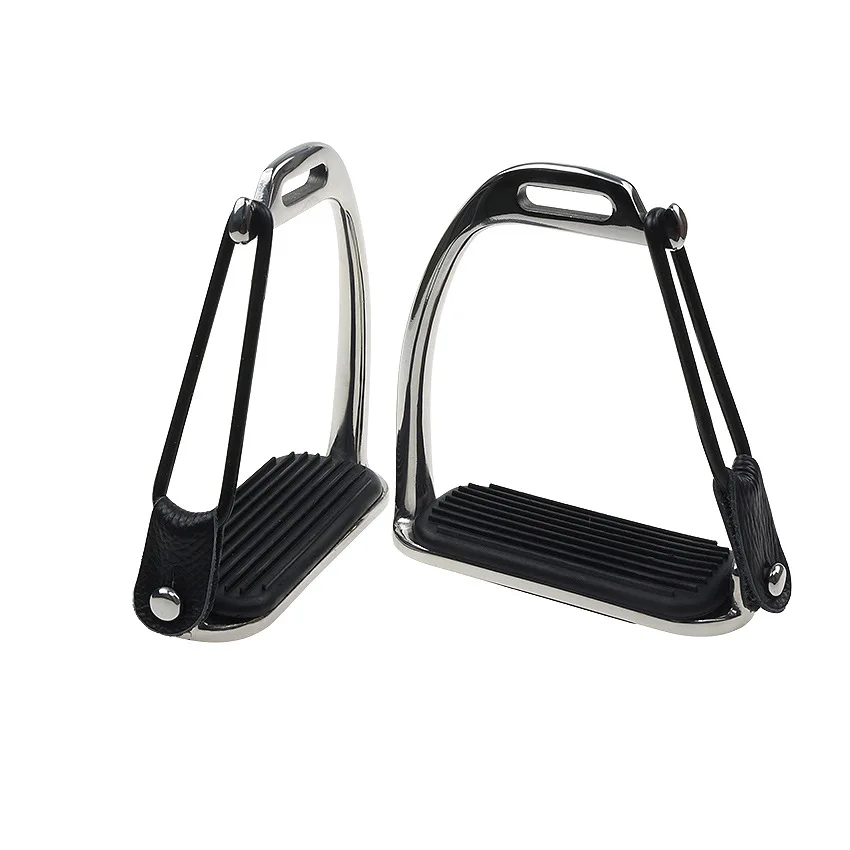 New Safety Stirrups Horse Riding Stainless Steel Stirrups Designing Type with Black Rubber Pad Adult Equestrian Equipment