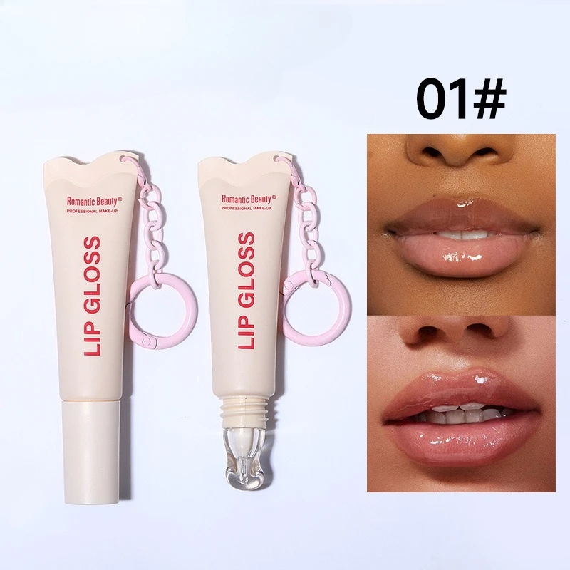 4色のティントリップグロス、ランヤード付き、保湿・潤いを与えるフォーミュラ、べたつかない輝き、毎日のリップケアと携帯に便利な美容