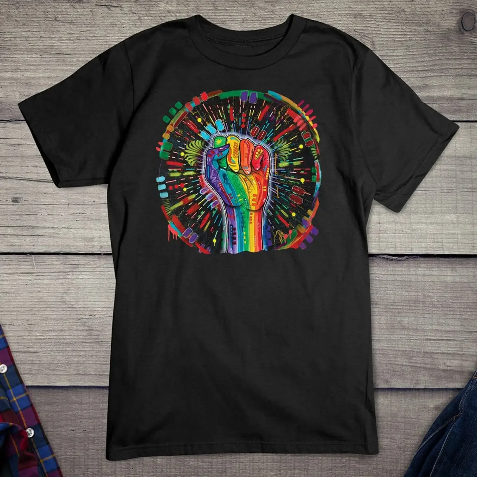 T-shirt vintage « Le Pouvoir de l'Unité » en néon, légèrement délavé, confortable, polyvalent, tendance, doux, respirant, idéal pour un usage quotidien