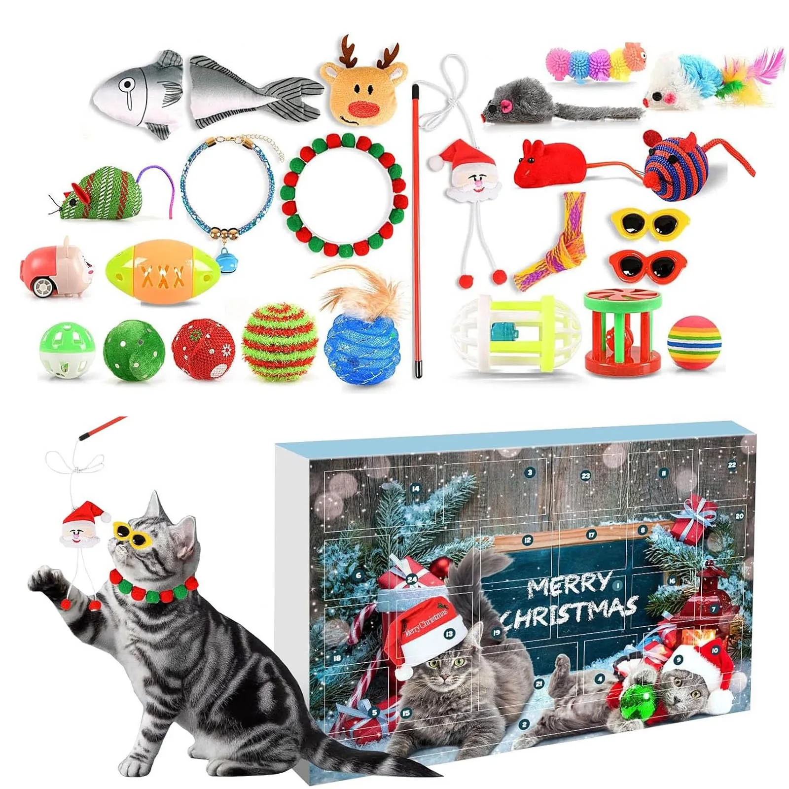 Light Timer 2024 Cat Advent Calendar 2024 Christmas Countdown Calendar For Toys 24 PCS Cat Feather Teaser Toddler Timer Watch
