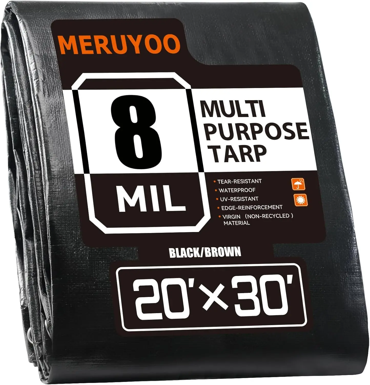 

20x30 FT Tarp Waterproof 8 Mil Poly Tarps Medium Duty Waterproof, UV Resistant & Rip Tear Resistant, Multipurpose Protective Cov