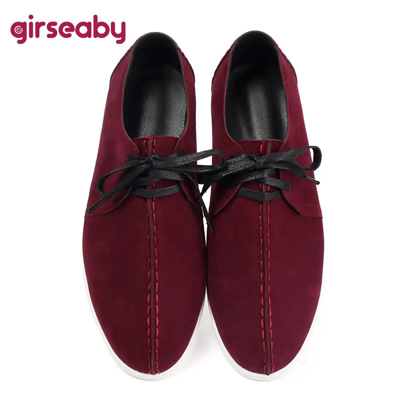 

Girseaby Retro Men Male Shoes Unisex Flats Round Toe Flock Suede Lace Up Casual Daily Non Slip Soft Footwear Extended Size 46