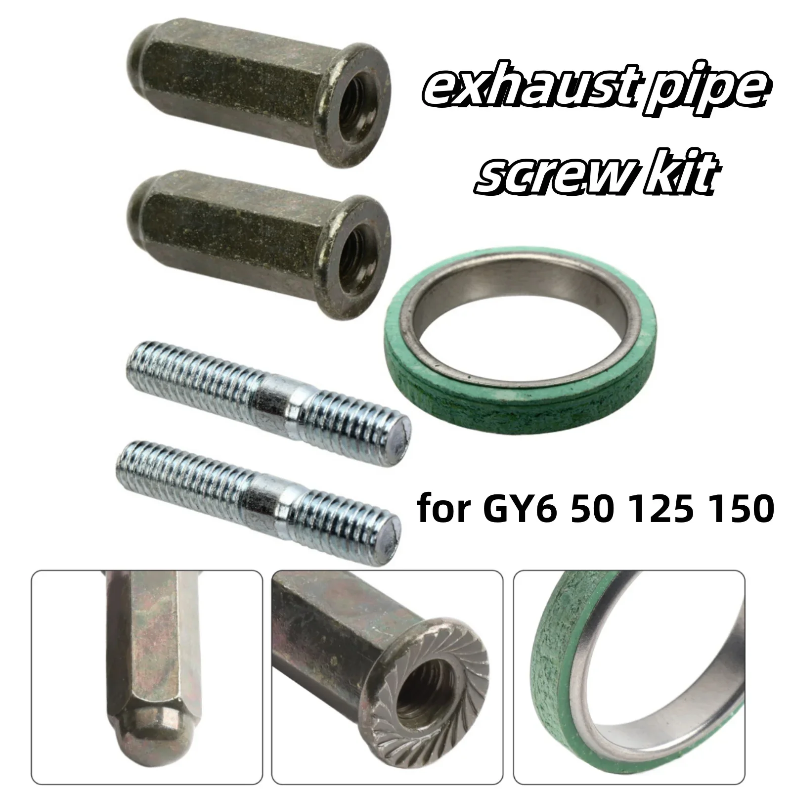 5 Set Motorcycle Scooter GY6 Exhaust Pipe Screw Nut Kit Screw Washer Cylinder Head Connection Anti-Rust Screw Nut Gasket 50 125