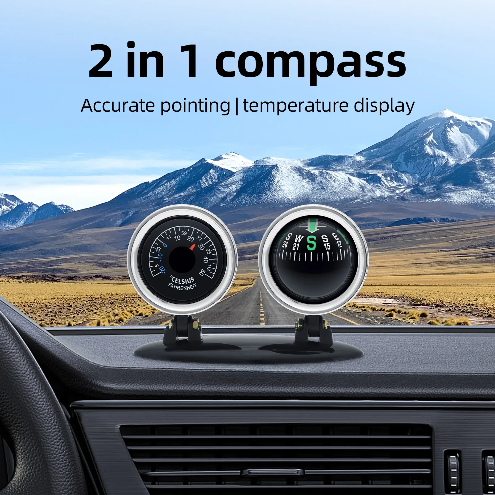 Car Compass Accurate Readout 2 IN 1 Compass Thermometer Plastic Dashboard Guide Ball Navigation Tools for Vehicle/Car/Auto