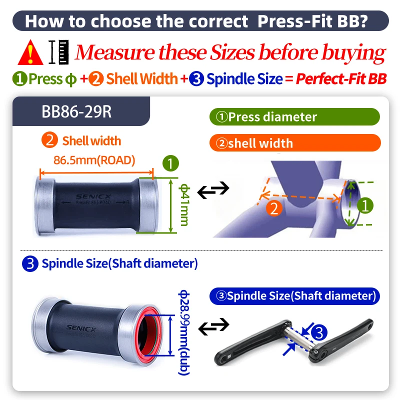 SENICX BB86 DUB Tretlager Press Fit 41 mm Keramik-Zentralbewegung Geeignet für SRAM DUB 28,99 mm Achse Rennrad-Kurbel – Detail 5