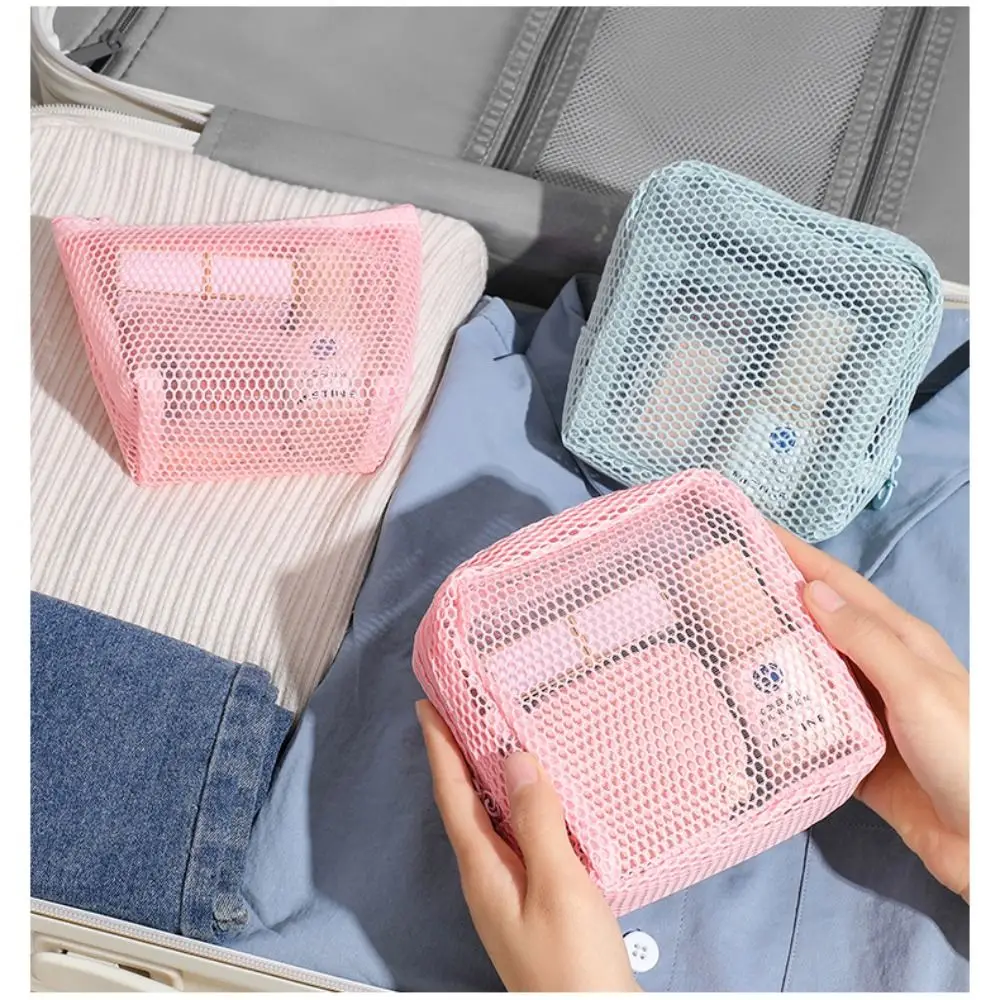 Portable Mesh Cosmetic Bag Small Capacity Transparent Lipstick Key Storage Pouch Square Candy Color Zipper Coin Purse