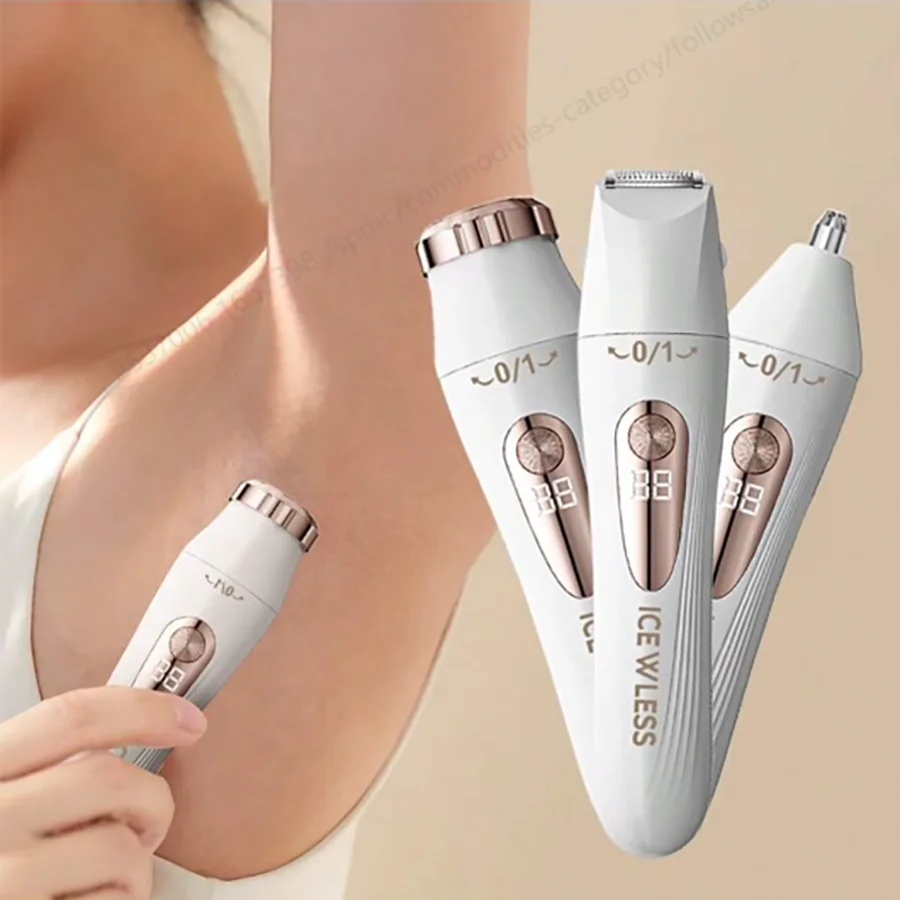 Women's Three-in-One Razor, USB Charging, Smart LCD Display, Home Underarm Hair Removal Device, Suitable for Legs, Arms, Face