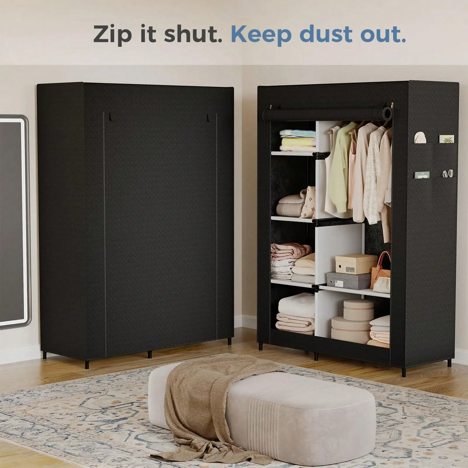 

Closet Wardrobe, Portable Closet For Bedroom, Clothes Rail With Non-Woven Fabric Cover, Clothes Storage Organizer For Bedroom, D