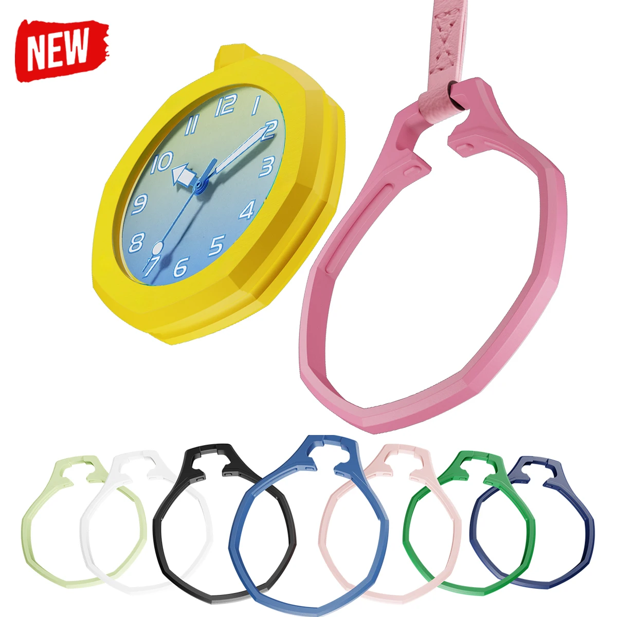 Biokeramikgehäuse + Lanyard aus Kalbsleder, achteckige Lünette für Swatch X Ap Royal Pop Taschenuhrengehäuse + Taschenuhrkettenzubehör
