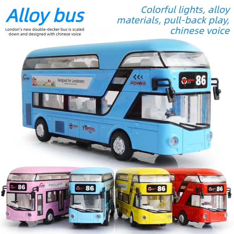 Autobús Turístico de Dos Pisos a Escala 1:50, Autobús Urbano con Aire Acondicionado, Modelo de Autobús con Sonido y Luces, Modelo de Coche de Aleación Coleccionable