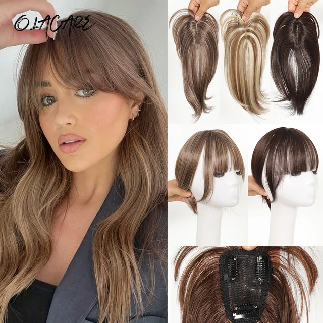 OLACARE syntetyczny Topper Hairpiece fałszywy Bang Clip-In przedłużanie grzywki naturalne fałszywe frędzle niewidoczne Clourse Hairpiece dla kobiet